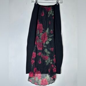 Y2K Bebe Black and knit shear Floral train  Pencil Skirt made in Italy
